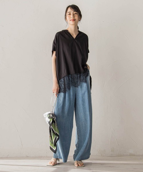 Droite lautreamont(ドロワットロートレアモン)の「【WEB限定】キーネックレース切替ブラウス(シャツ/ブラウス・レディース・ボルドー/ベージュ/ブラック・M)」の9枚目の写真