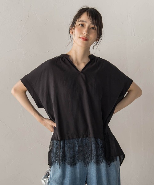 Droite lautreamont(ドロワットロートレアモン)の「【WEB限定】キーネックレース切替ブラウス(シャツ/ブラウス・レディース・ボルドー/ベージュ/ブラック・M)」の5枚目の写真