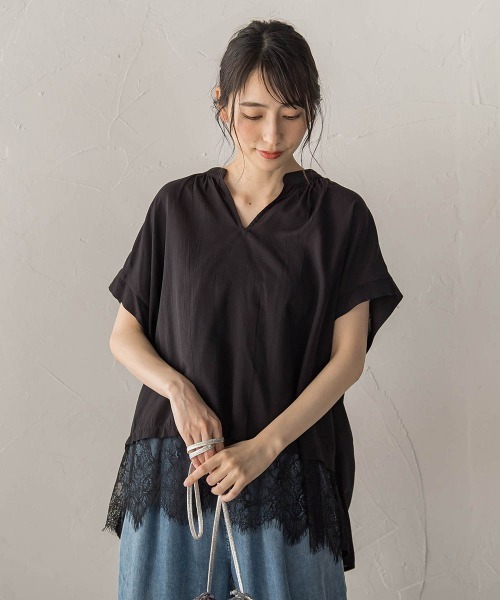 Droite lautreamont(ドロワットロートレアモン)の「【WEB限定】キーネックレース切替ブラウス(シャツ/ブラウス・レディース・ボルドー/ベージュ/ブラック・M)」の6枚目の写真