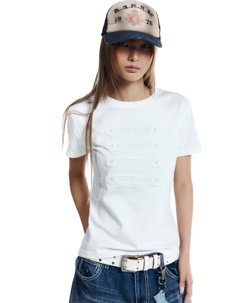 AAKAM(アーカム)の「Napoleon Corded Half Top (White)(Tシャツ/カットソー・レディース・その他・1/2/3)」の5枚目の写真