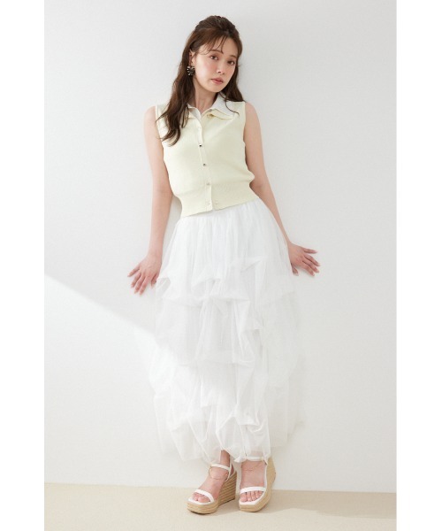rienda(リエンダ)の「ランダムギャザーチュールスカート 秋服 冬服(スカート・レディース・ホワイト/ライトグレー/ブラウン・SMALL/MEDIUM)」の4枚目の写真