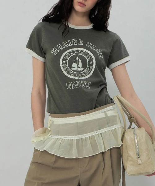 GRVRGROVE(グローブ)の「GROVE MARINE RINGER T-SHIRT(Tシャツ/カットソー・レディース・カーキ/ブルー/アイボリー/PINK・フリー)」の2枚目の写真