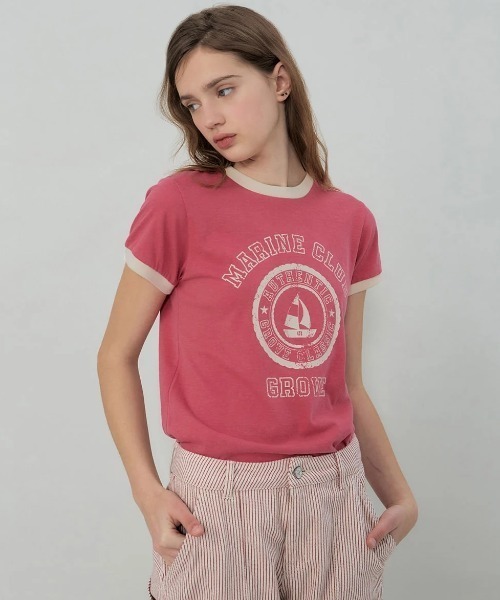 GRVRGROVE(グローブ)の「GROVE MARINE RINGER T-SHIRT(Tシャツ/カットソー・レディース・カーキ/ブルー/アイボリー/PINK・フリー)」の4枚目の写真