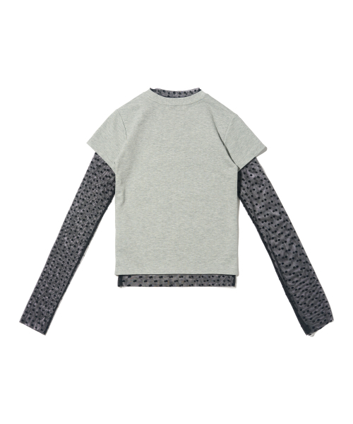 CARGOBROS FOR WOMAN(カーゴブロスフォーウィメン)の「ドットシースルーロングスリーブレイヤードカジュアル半袖Tシャツセット(ブラック/メランジ)(Tシャツ/カットソー・レディース・その他・FREE)」の2枚目の写真