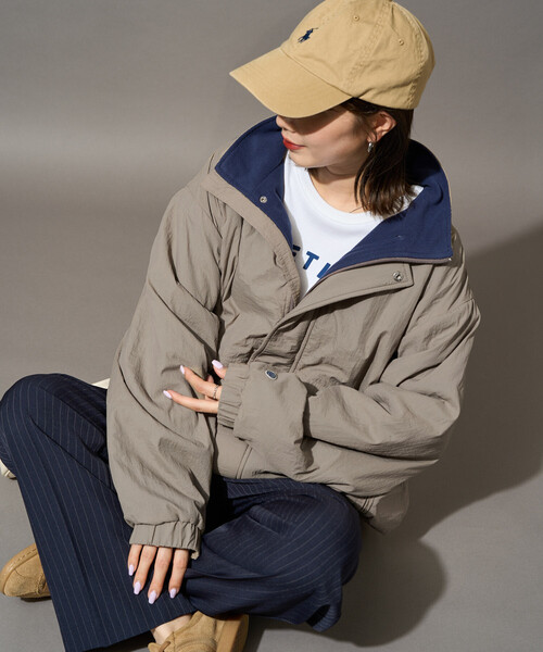 FREAK'S STORE(フリークスストア)の「限定展開 DISCUS ATHLETIC × FREAK'S STORE/ディスカスアスレチック 別注 ナイロン 裏配色 フリース スタンドカラー ブルゾン(その他アウター・レディース・オリーブ/ブラック/ベージュ・フリ-)」の11枚目の写真