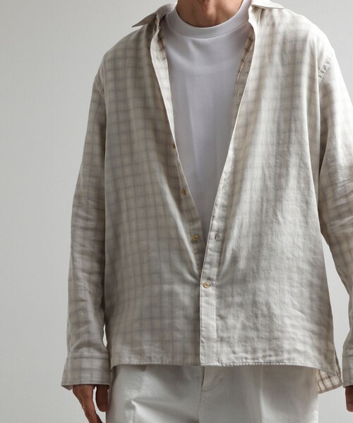 NOLLEY’S(ノーリーズ)の「ダブルガーゼ レギュラーカラーオーバーシャツ 26AW(シャツ/ブラウス・メンズ・アイボリー/ネイビー/グレイッシュブルー・XL/L/M/S)」の4枚目の写真