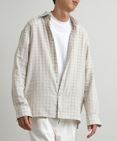 NOLLEY’S(ノーリーズ)の「ダブルガーゼ レギュラーカラーオーバーシャツ 26AW(シャツ/ブラウス・メンズ・アイボリー/ネイビー/グレイッシュブルー・XL/L/M/S)」の5枚目の写真