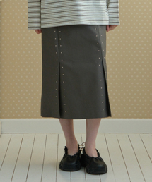 STUD LONG SKIRT_CHARCOAL