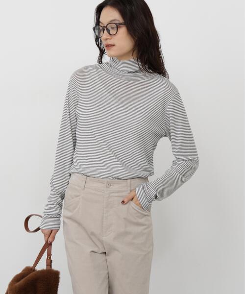 human woman(ヒューマンウーマン)の「◆【名品 / ウォッシャブル】シアータートルプルオーバー(Tシャツ/カットソー・レディース・ホワイト系その他4/ホワイト/ネイビー/グレー系その他・MEDIUM)」の3枚目の写真