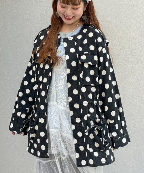HELLO.SANFRANCISCO(ハローサンフランシスコ)の「【HELLO.SANFRANCISCO】マルチウェイドット柄ビックジャケット(ブルゾン・レディース・ブラウン/ブラック・ONE SIZE)」の3枚目の写真