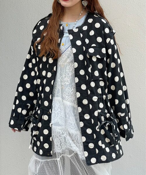 HELLO.SANFRANCISCO(ハローサンフランシスコ)の「【HELLO.SANFRANCISCO】マルチウェイドット柄ビックジャケット(ブルゾン・レディース・ブラウン/ブラック・ONE SIZE)」の4枚目の写真
