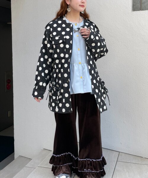 HELLO.SANFRANCISCO(ハローサンフランシスコ)の「【HELLO.SANFRANCISCO】マルチウェイドット柄ビックジャケット(ブルゾン・レディース・ブラウン/ブラック・ONE SIZE)」の6枚目の写真