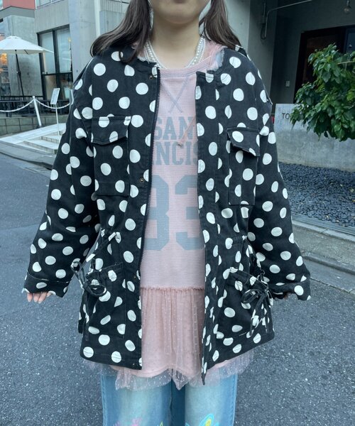 HELLO.SANFRANCISCO(ハローサンフランシスコ)の「【HELLO.SANFRANCISCO】マルチウェイドット柄ビックジャケット(ブルゾン・レディース・ブラウン/ブラック・ONE SIZE)」の9枚目の写真