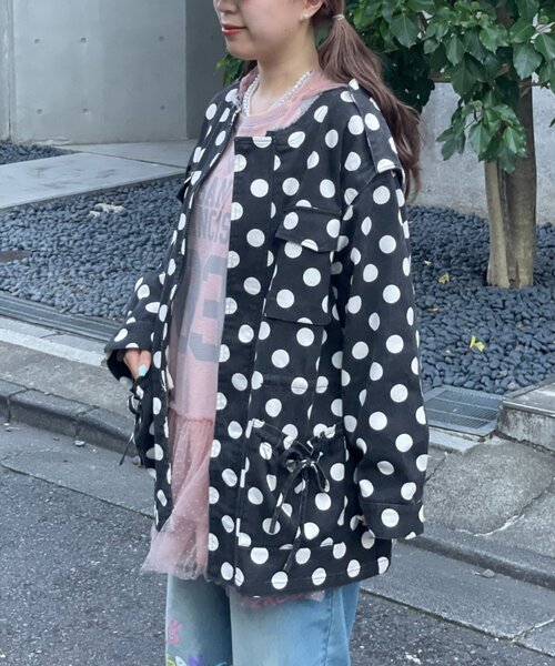 HELLO.SANFRANCISCO(ハローサンフランシスコ)の「【HELLO.SANFRANCISCO】マルチウェイドット柄ビックジャケット(ブルゾン・レディース・ブラウン/ブラック・ONE SIZE)」の10枚目の写真