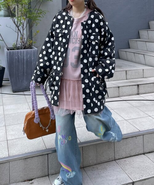 HELLO.SANFRANCISCO(ハローサンフランシスコ)の「【HELLO.SANFRANCISCO】マルチウェイドット柄ビックジャケット(ブルゾン・レディース・ブラウン/ブラック・ONE SIZE)」の12枚目の写真