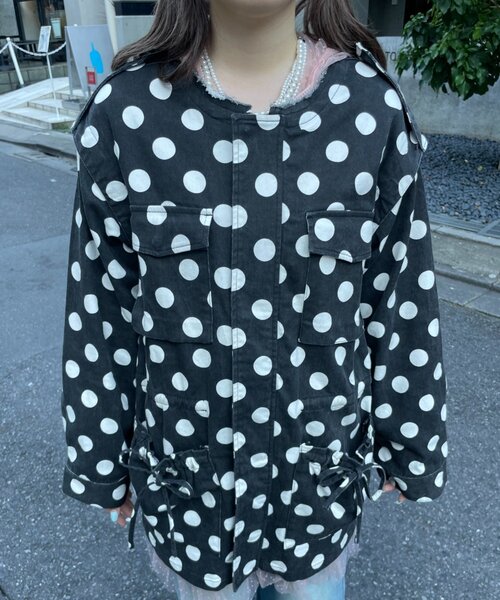 HELLO.SANFRANCISCO(ハローサンフランシスコ)の「【HELLO.SANFRANCISCO】マルチウェイドット柄ビックジャケット(ブルゾン・レディース・ブラウン/ブラック・ONE SIZE)」の14枚目の写真