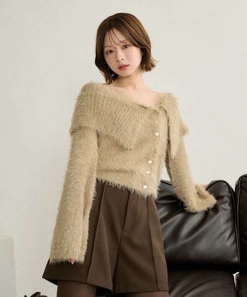 mideal(マイディール)の「glitter wide collar knit / グリッターワイドカラーニット(ニット/セーター・レディース・ベージュ/アイボリー・FREE)」の2枚目の写真