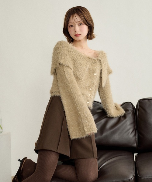 mideal(マイディール)の「glitter wide collar knit / グリッターワイドカラーニット(ニット/セーター・レディース・ベージュ/アイボリー・FREE)」の9枚目の写真