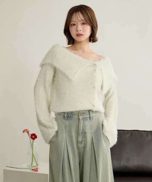 mideal(マイディール)の「glitter wide collar knit / グリッターワイドカラーニット(ニット/セーター・レディース・ベージュ/アイボリー・FREE)」の13枚目の写真