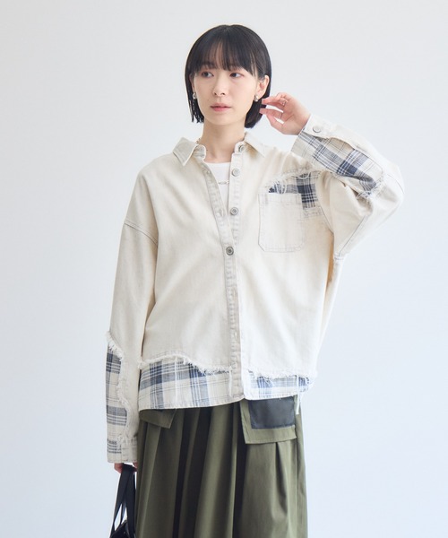 Paradise Picnic(パラダイスピクニック)の「ダメージデニムシャツ(シャツ/ブラウス・レディース・ホワイト/ブラック・FREE)」の14枚目の写真