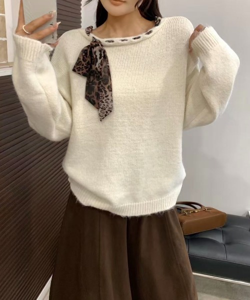 LADY LIKE(レディライク)の「【秋冬新作】ヒョウ柄リボンワイドネックニット(ニット/セーター・レディース・ブラウン/アイボリー・M)」の16枚目の写真
