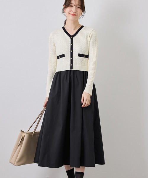 ROPE' PICNIC(ロペピクニック)の「ミニケーブルニットドッキングワンピース(ワンピース・レディース・ネイビー/ワイン/キナリ・S/M)」の1枚目の写真