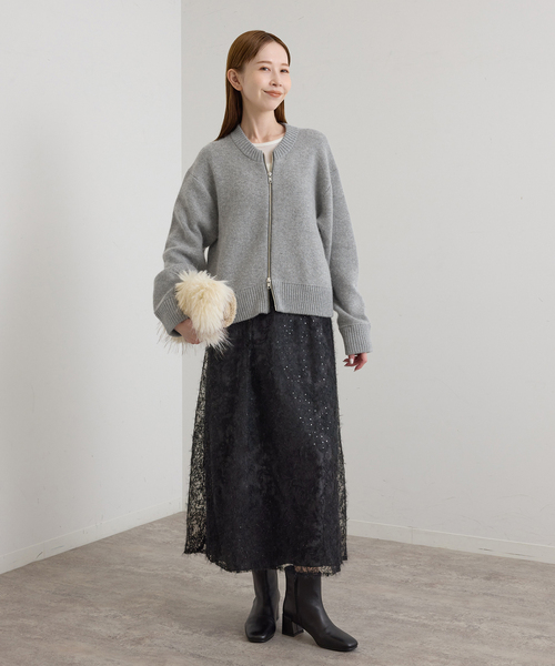U by SPICK&SPAN(ユーバイスピックアンドスパン)の「起毛レーススカート+サテンスカート2SET(スカート・レディース・ブラック/White・38/36)」の3枚目の写真