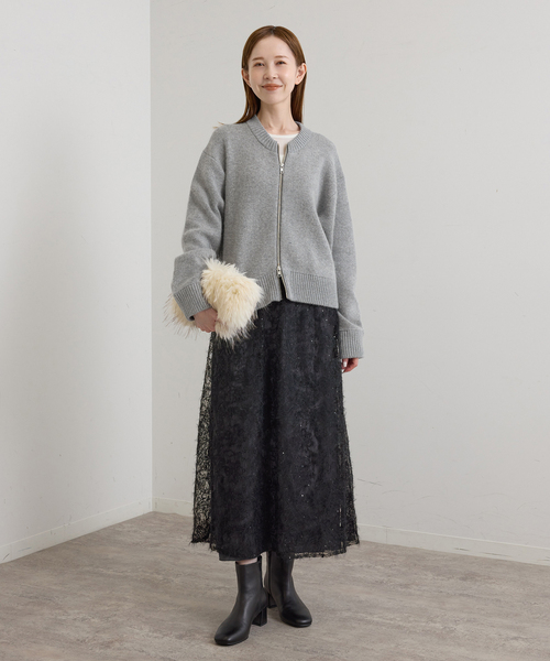 U by SPICK&SPAN(ユーバイスピックアンドスパン)の「起毛レーススカート+サテンスカート2SET(スカート・レディース・ブラック/White・38/36)」の4枚目の写真