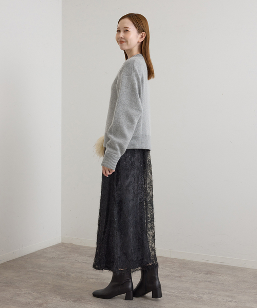 U by SPICK&SPAN(ユーバイスピックアンドスパン)の「起毛レーススカート+サテンスカート2SET(スカート・レディース・ブラック/White・38/36)」の6枚目の写真
