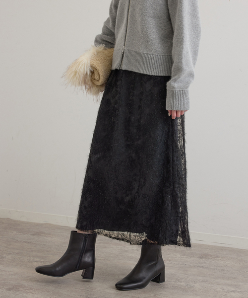 U by SPICK&SPAN(ユーバイスピックアンドスパン)の「起毛レーススカート+サテンスカート2SET(スカート・レディース・ブラック/White・38/36)」の10枚目の写真