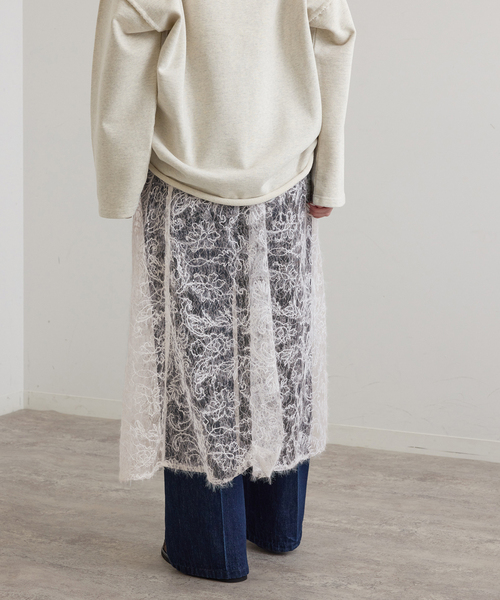 U by SPICK&SPAN(ユーバイスピックアンドスパン)の「起毛レーススカート+サテンスカート2SET(スカート・レディース・ブラック/White・38/36)」の18枚目の写真