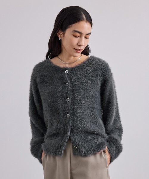 SALON adam et rope'(サロン アダム エ ロペ)の「【WEB限定】シャギーヤーン2WAYカーディガン(カーディガン/ボレロ・レディース・ブラウン/ピンク/チャコールグレー・FREE)」の1枚目の写真