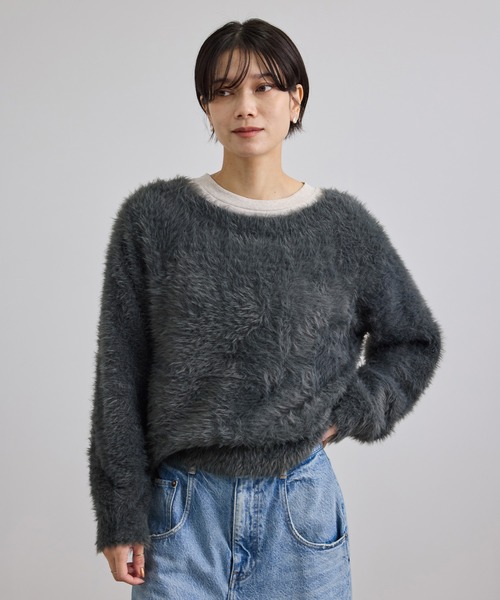 SALON adam et rope'(サロン アダム エ ロペ)の「【WEB限定】シャギーヤーン2WAYカーディガン(カーディガン/ボレロ・レディース・ブラウン/ピンク/チャコールグレー・FREE)」の4枚目の写真