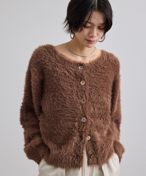 SALON adam et rope'(サロン アダム エ ロペ)の「【WEB限定】シャギーヤーン2WAYカーディガン(カーディガン/ボレロ・レディース・ブラウン/ピンク/チャコールグレー・FREE)」の5枚目の写真