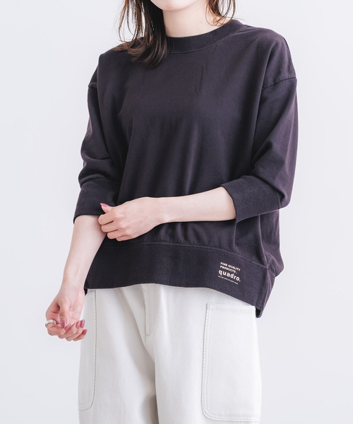 quadro(クオドロ)の「ステッチ裏毛7分袖クルーネックプルオーバー(Tシャツ/カットソー・レディース・ライトブラウン/チョコ・FREE)」の2枚目の写真