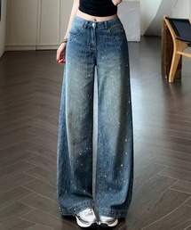 キラキララインストーンワイドデニムパンツ
