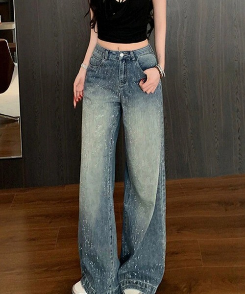 HAILY（ヘイリー）の「キラキララインストーンワイドデニムパンツ（デニムパンツ・レディース・ブルー・S/M/L）」の6枚目の写真