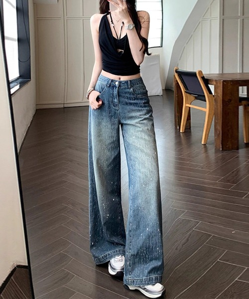 HAILY（ヘイリー）の「キラキララインストーンワイドデニムパンツ（デニムパンツ・レディース・ブルー・S/M/L）」の4枚目の写真