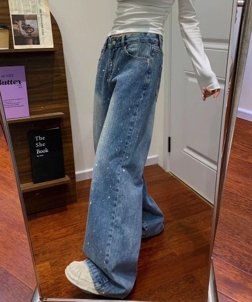HAILY（ヘイリー）の「キラキララインストーンワイドデニムパンツ（デニムパンツ・レディース・ブルー・S/M/L）」の9枚目の写真