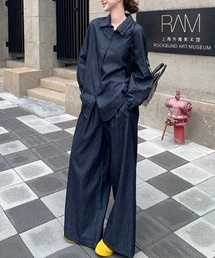 ソフトデニムトップスワイドパンツセットアップ