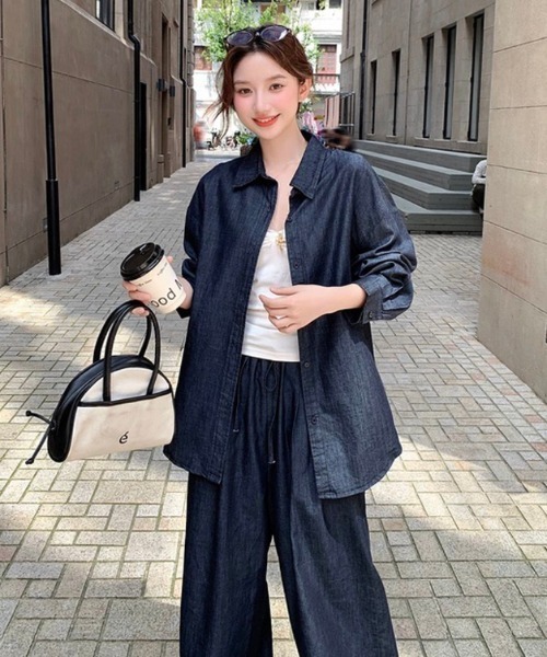 FAVORITO(ファヴォリート)の「ソフトデニムトップスワイドパンツセットアップ(セットアップ・レディース・ダークブルー・S/M/L)」の3枚目の写真
