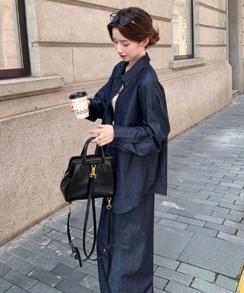 FAVORITO(ファヴォリート)の「ソフトデニムトップスワイドパンツセットアップ(セットアップ・レディース・ダークブルー・S/M/L)」の14枚目の写真