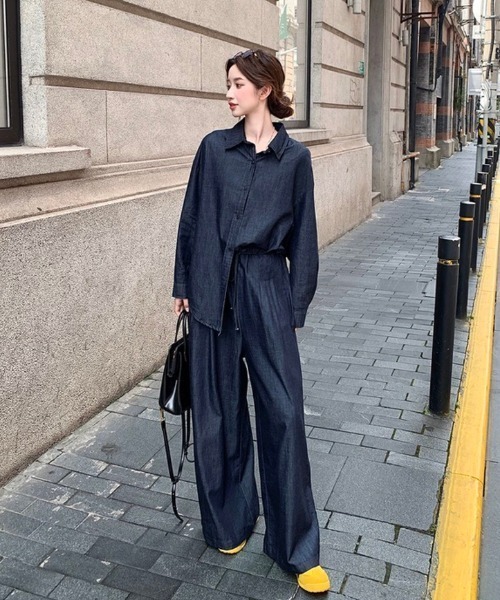 FAVORITO(ファヴォリート)の「ソフトデニムトップスワイドパンツセットアップ(セットアップ・レディース・ダークブルー・S/M/L)」の16枚目の写真