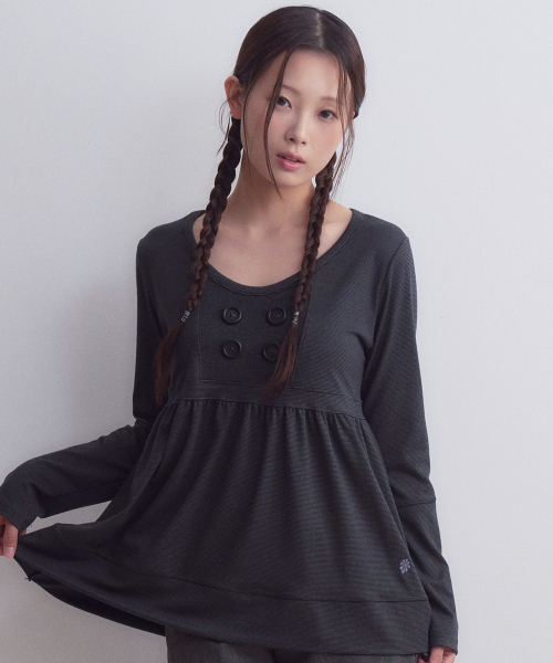 OAFISH(オアフィッシュ)の「ボタンシャーリング長袖 ブラック(Tシャツ/カットソー・レディース・その他・FREE)」の2枚目の写真