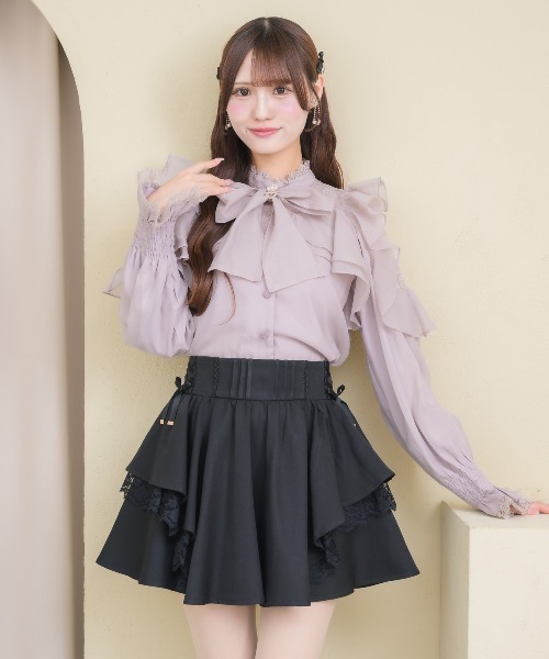 couture BY ROJITA(クチュールバイロジータ)の「レースアップラッフルスカパン(スカート・レディース・ブラック/ボルドー/グレー・FREE)」の4枚目の写真