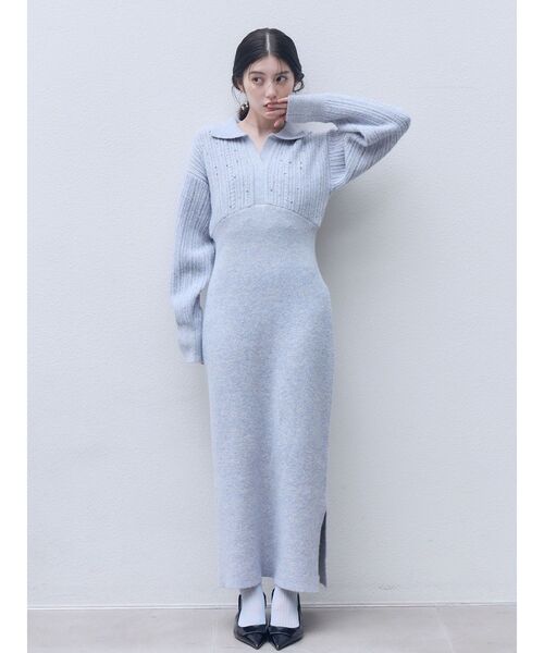 LAGUNAMOON（ラグナムーン）の「ケーブルビジューIラインニットワンピース（ワンピース・レディース・ベージュ/ブルー/ブラウン・MEDIUM/SMALL）」の7枚目の写真