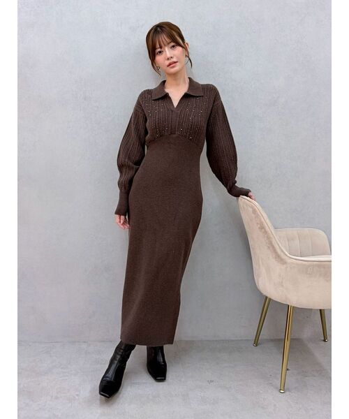 LAGUNAMOON（ラグナムーン）の「ケーブルビジューIラインニットワンピース（ワンピース・レディース・ベージュ/ブルー/ブラウン・MEDIUM/SMALL）」の17枚目の写真
