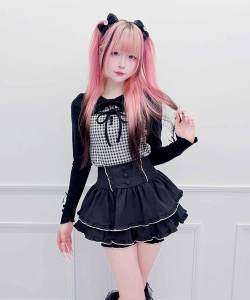 MA*RS（アメーバーマーズ）の「くるみボタンフリルスカパン（スカート・レディース・チャコールグレー/ブラック×ホワイト/グレー/ブラック・FREE）」の6枚目の写真
