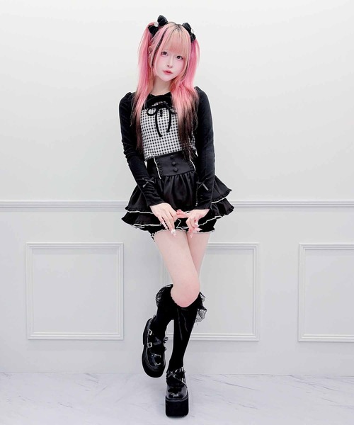MA*RS（アメーバーマーズ）の「くるみボタンフリルスカパン（スカート・レディース・チャコールグレー/ブラック×ホワイト/グレー/ブラック・FREE）」の7枚目の写真