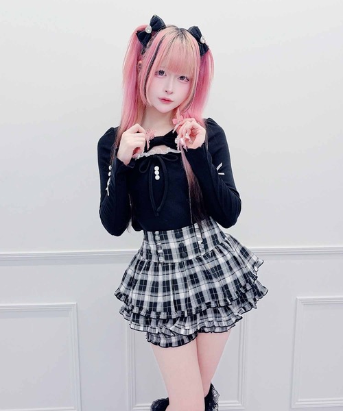 MA*RS（アメーバーマーズ）の「くるみボタンフリルスカパン（スカート・レディース・チャコールグレー/ブラック×ホワイト/グレー/ブラック・FREE）」の9枚目の写真